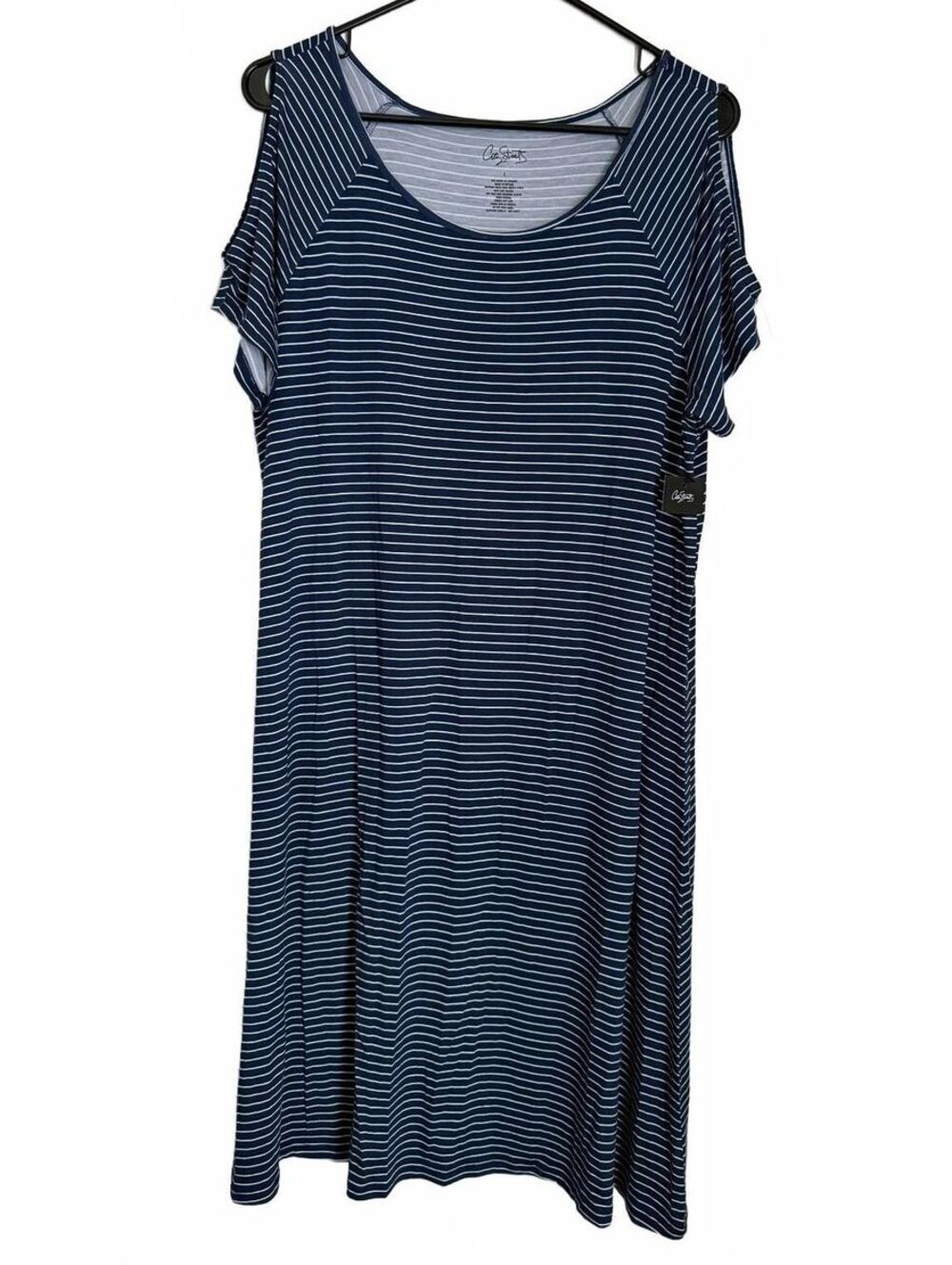 City Streets NEW Women's Dress Size Large Cold Shoulder Stripes Shift Navy Blue